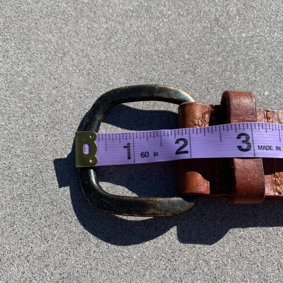 Fossil Vintage Y2K Tooled Brown Leather Brass Studded Boho Waist Belt - Picture 15 of 15